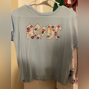 Light blue AC/DC shirt with embroidered flowers